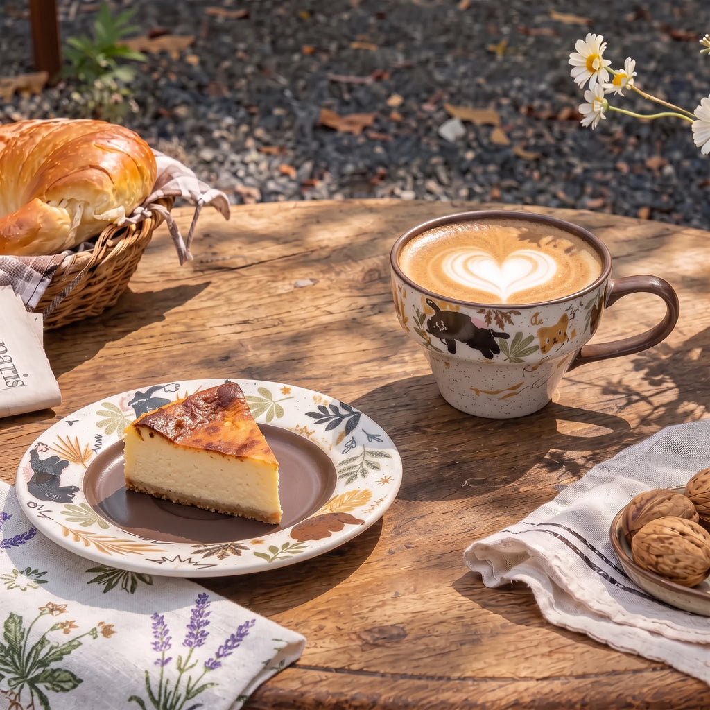 Handcrafted Ceramic Latte Cup & Saucer Set | Hand-Painted Cat & Dog Teacup (8.5oz)