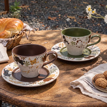 Handcrafted Ceramic Latte Cup & Saucer Set | Hand-Painted Cat & Dog Teacup (8.5oz)
