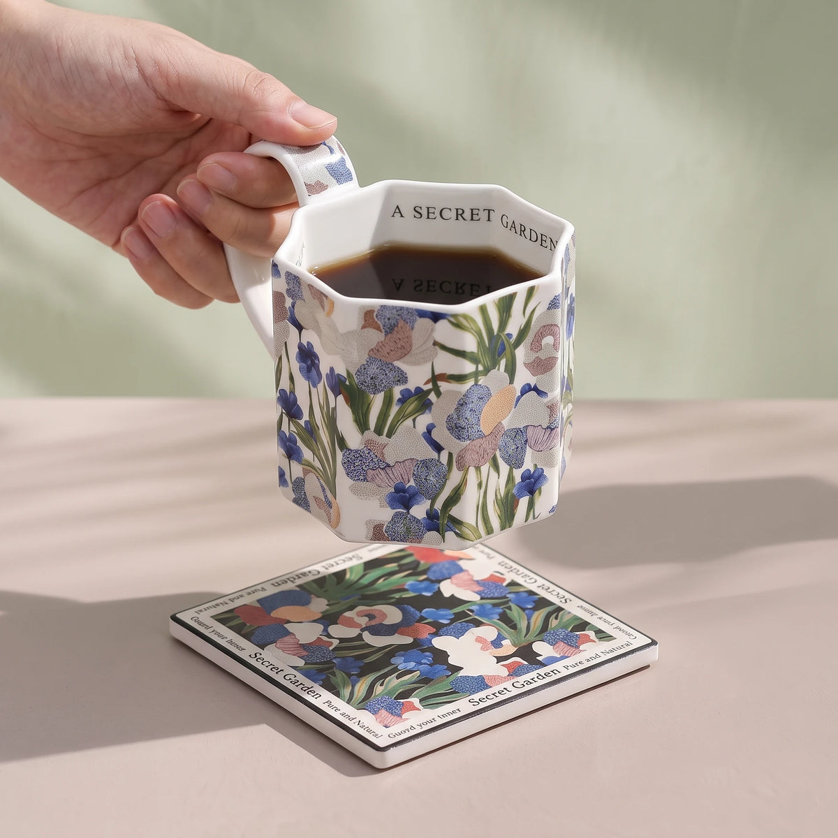 Handcrafted Botanical Ceramic Trivet & Coaster with Cork Base | Heat-Resistant Hot Dish Mat
