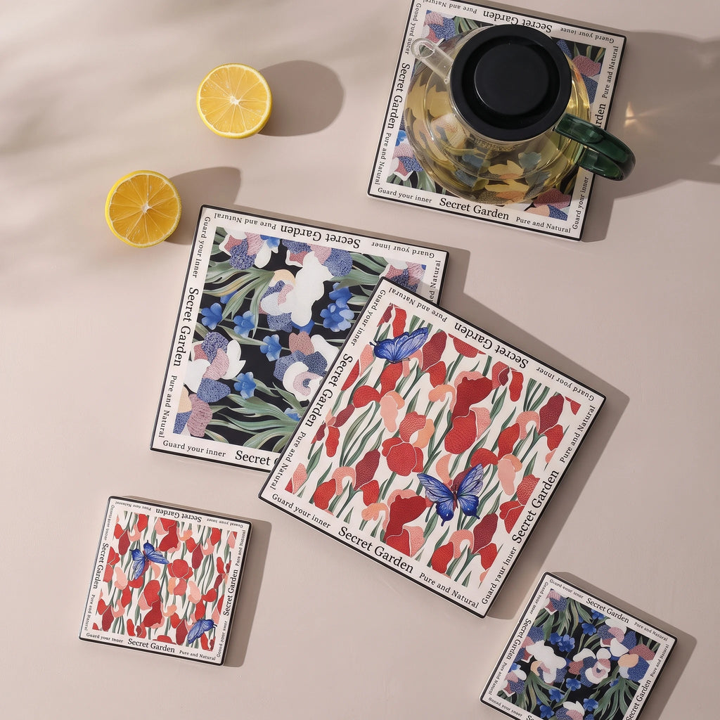 Handcrafted Botanical Ceramic Trivet & Coaster with Cork Base | Heat-Resistant Hot Dish Mat