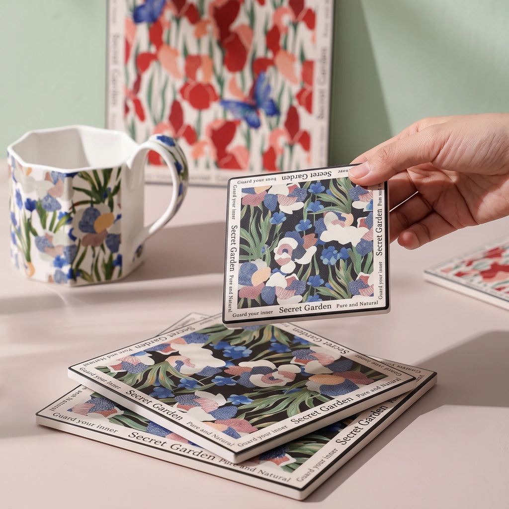 Handcrafted Botanical Ceramic Trivet & Coaster with Cork Base | Heat-Resistant Hot Dish Mat