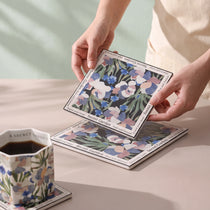 Handcrafted Botanical Ceramic Trivet & Coaster with Cork Base | Heat-Resistant Hot Dish Mat
