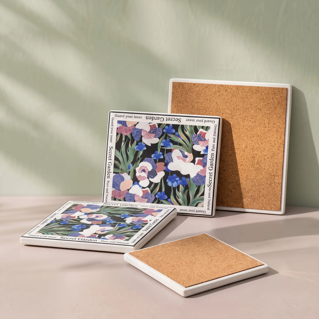 Handcrafted Botanical Ceramic Trivet & Coaster with Cork Base | Heat-Resistant Hot Dish Mat