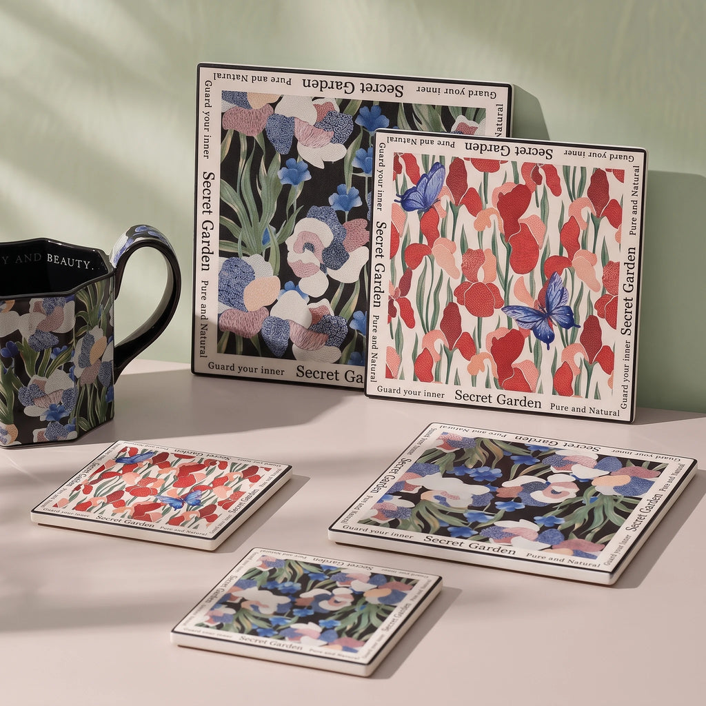 Handcrafted Botanical Ceramic Trivet & Coaster with Cork Base | Heat-Resistant Hot Dish Mat