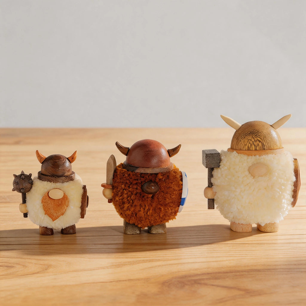 Handcrafted Wooden Viking Figurine & Desk Decor