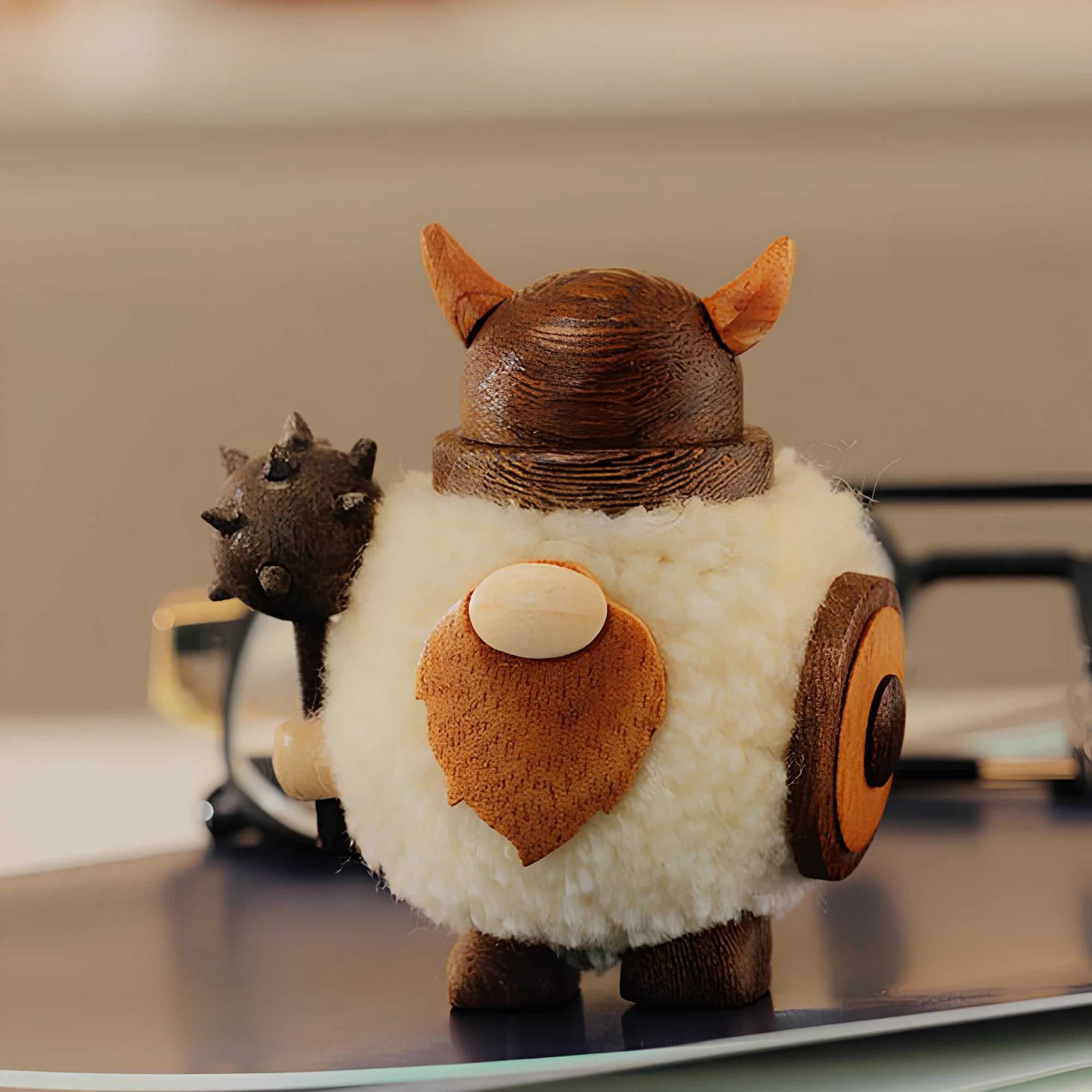 Handcrafted Wooden Viking Figurine & Desk Decor