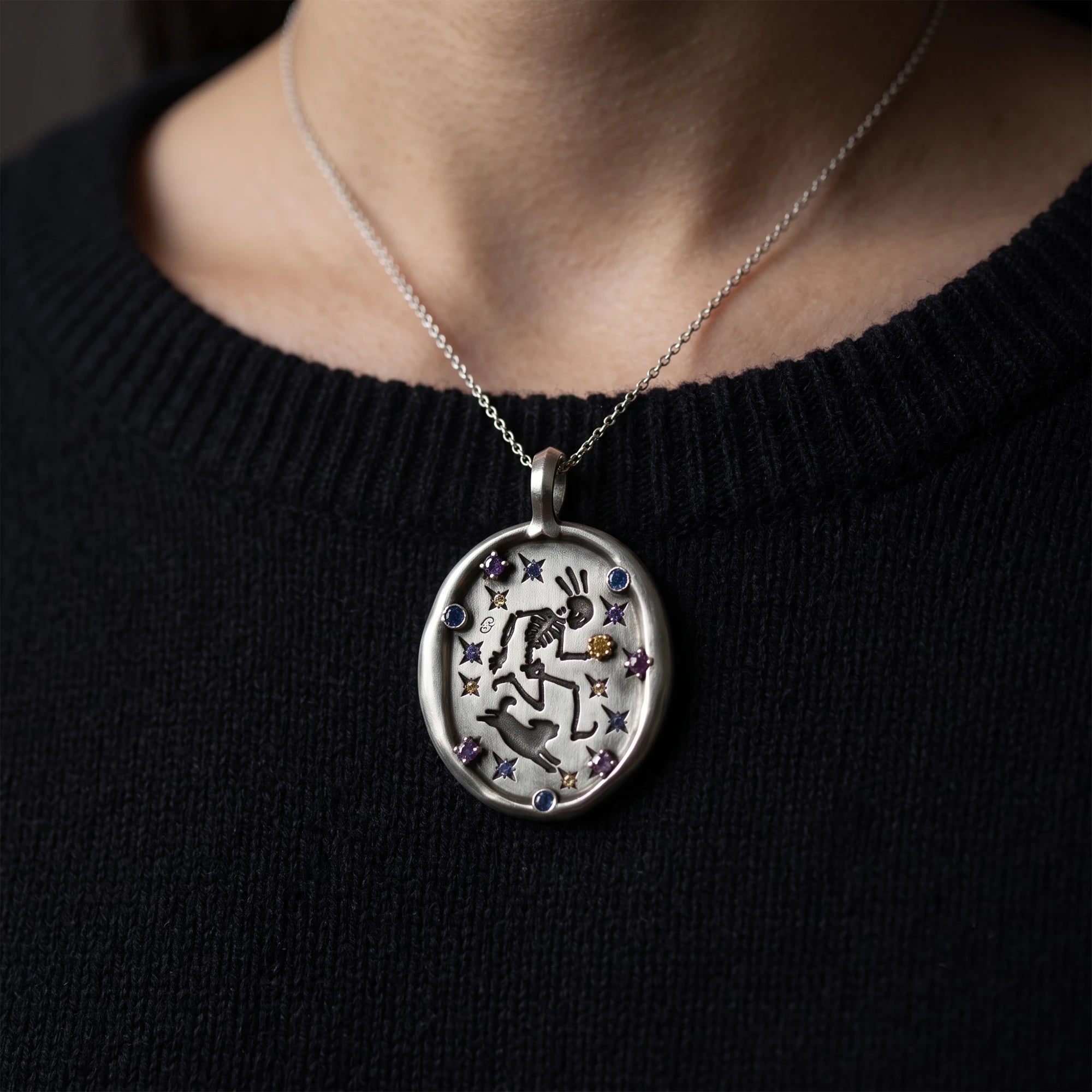 Handmade Dancing Skeleton Pet Pendant Necklace