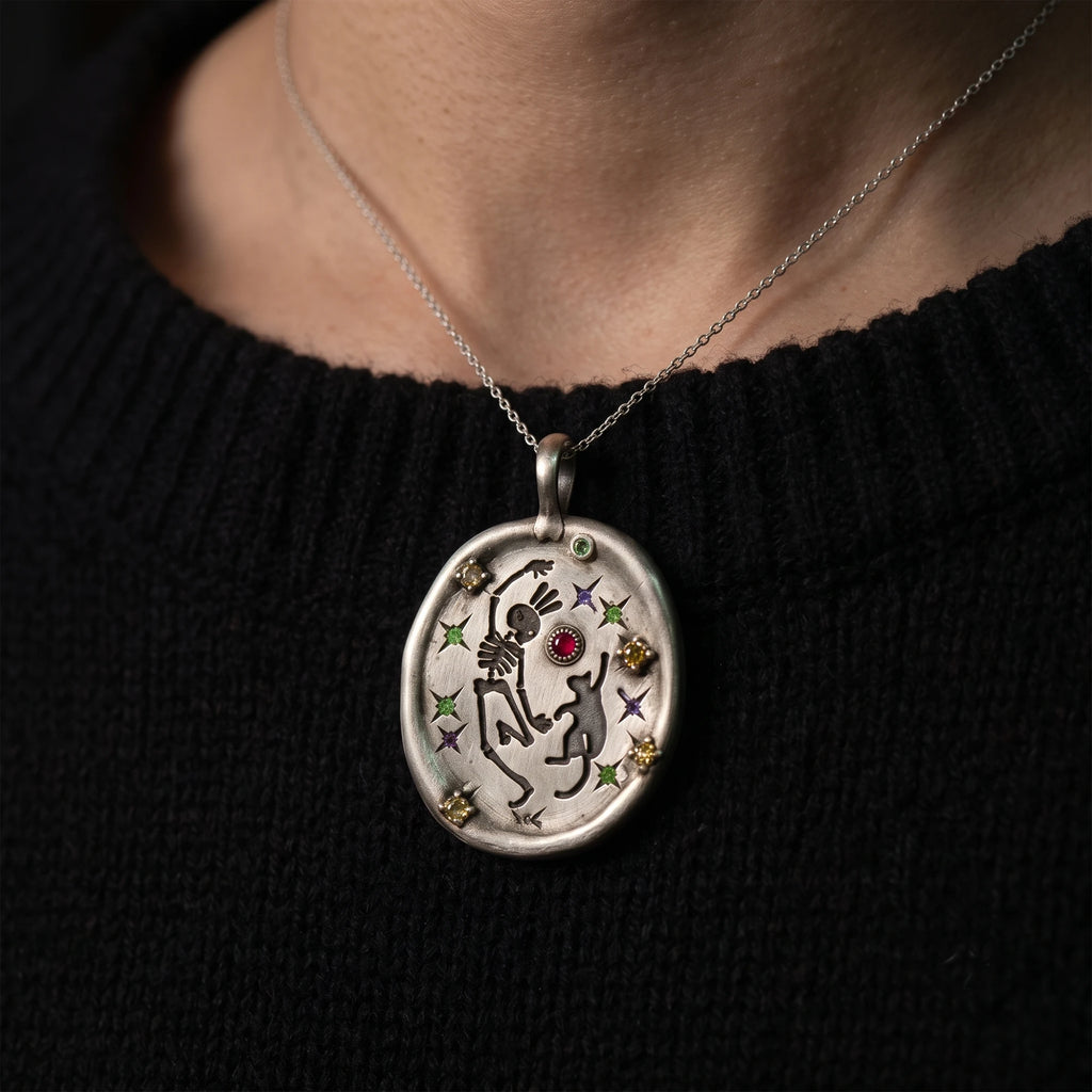 Handmade Dancing Skeleton Pet Pendant Necklace