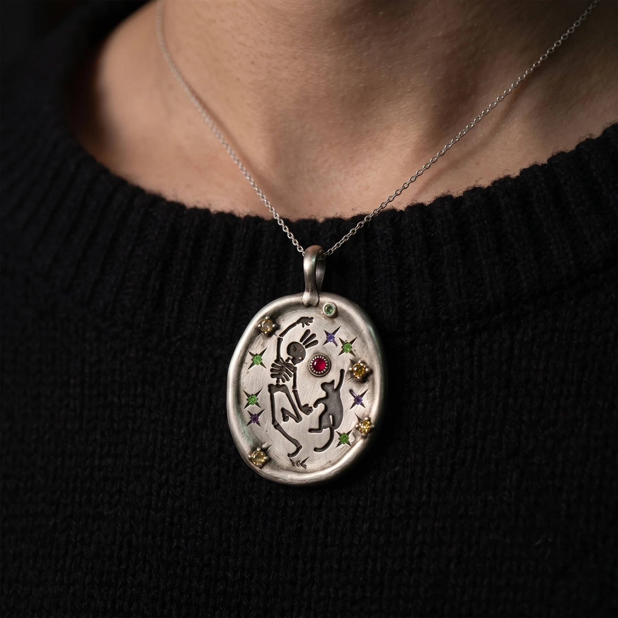 Handmade Dancing Skeleton Pet Pendant Necklace Main image