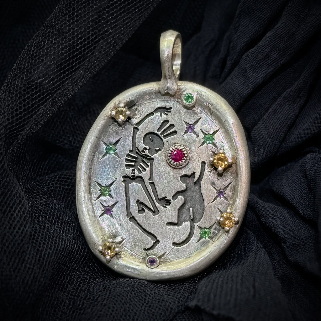 Handmade Dancing Skeleton Pet Pendant Necklace