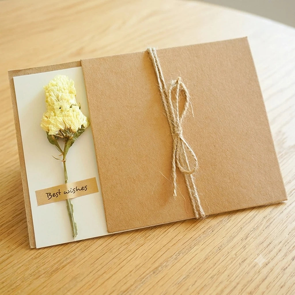 Handmade Dried Flower Greeting Cards (Set of 10) | Kraft Note Cards