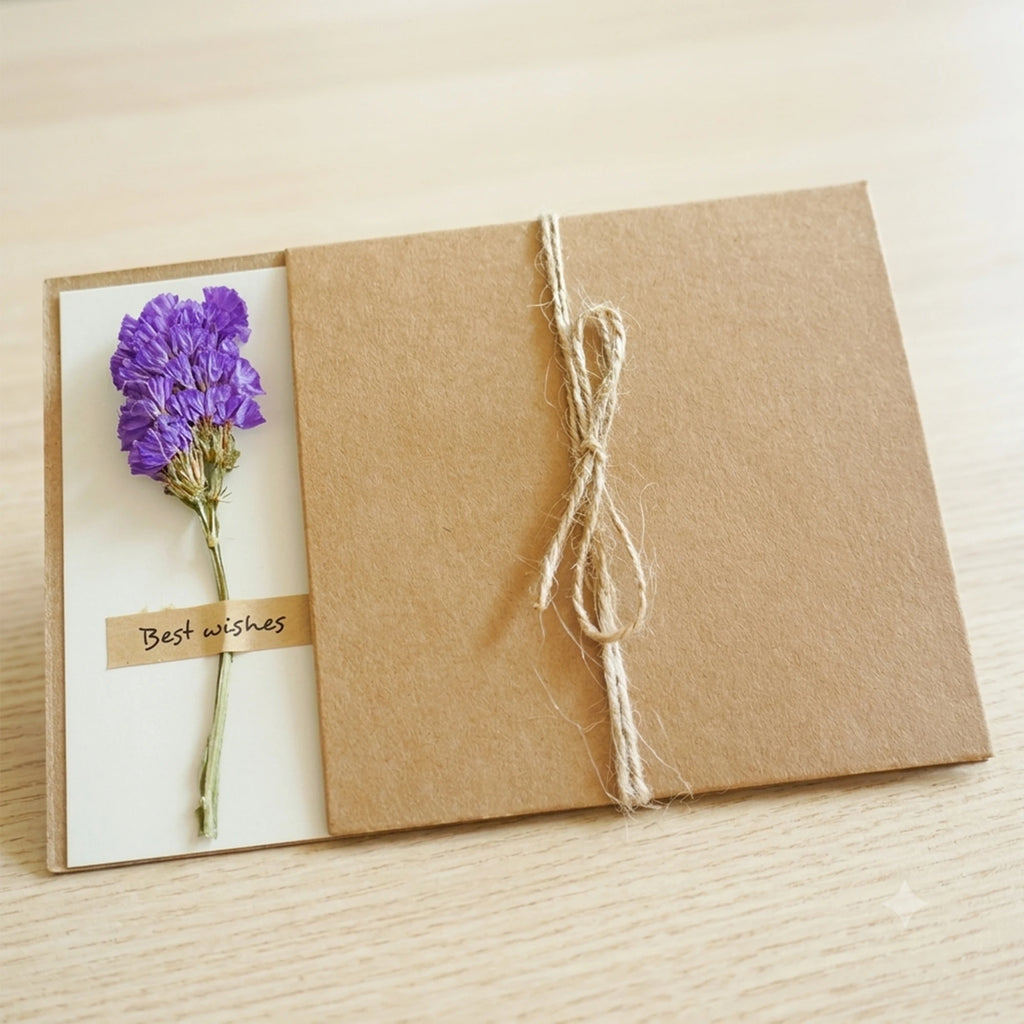 Handmade Dried Flower Greeting Cards (Set of 10) | Kraft Note Cards