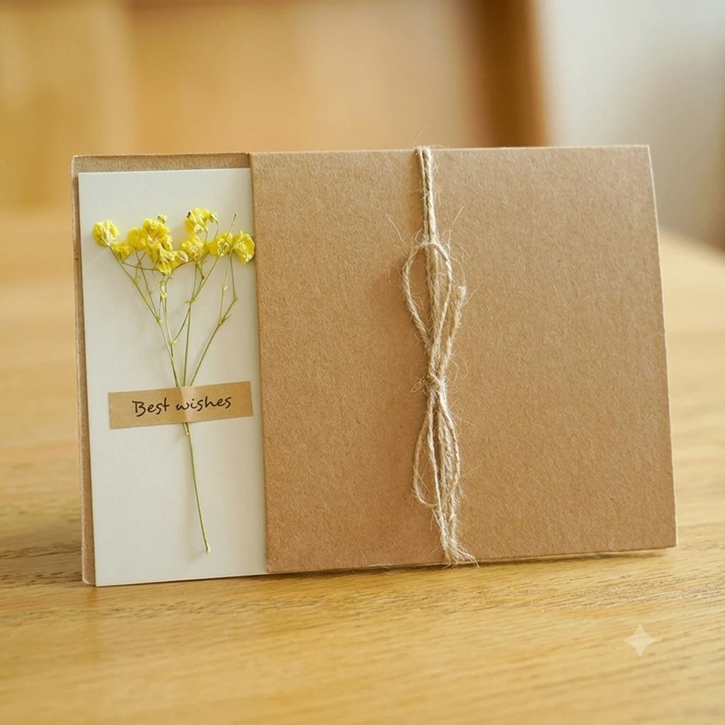 Handmade Dried Flower Greeting Cards (Set of 10) | Kraft Note Cards