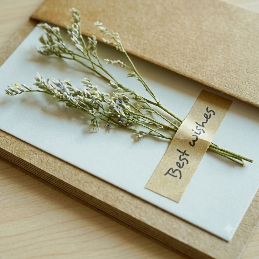 Handmade Dried Flower Greeting Cards (Set of 10) | Kraft Note Cards Secondary image