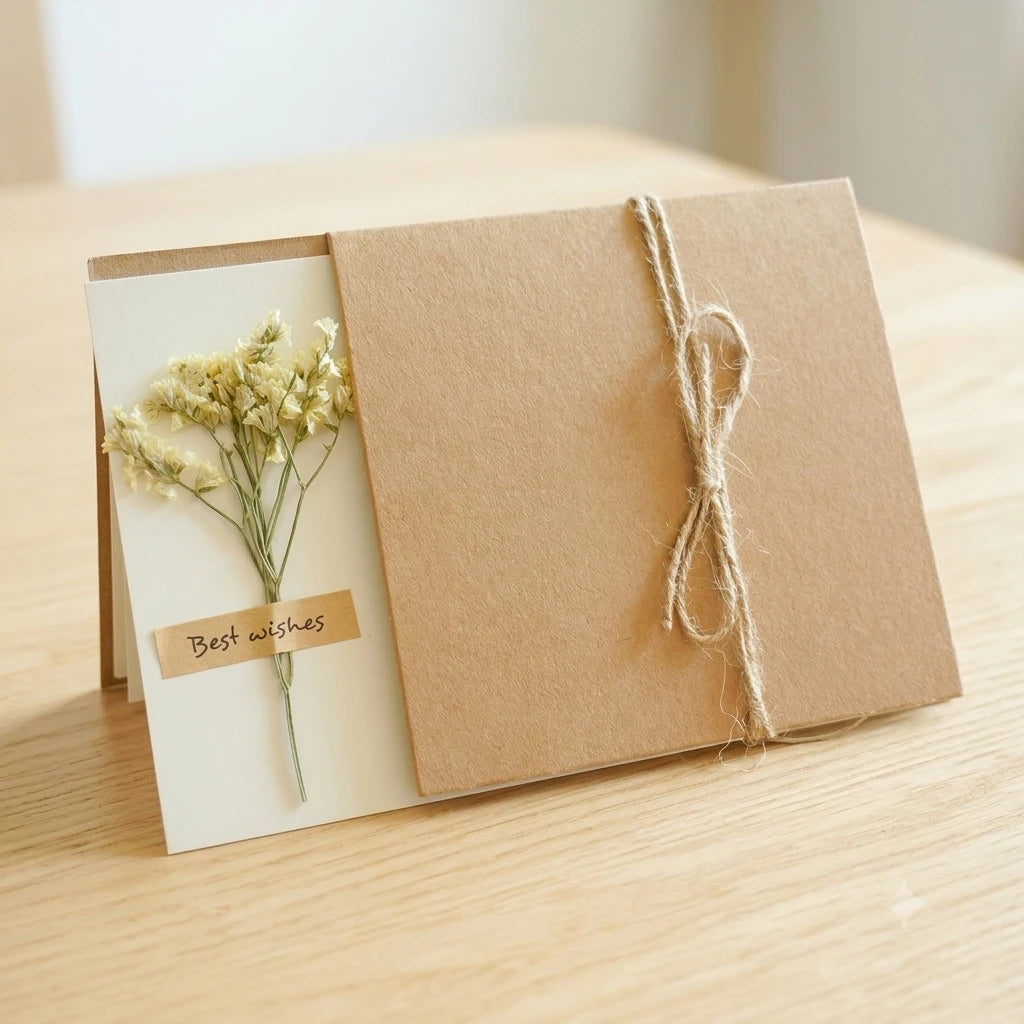 Handmade Dried Flower Greeting Cards (Set of 10) | Kraft Note Cards