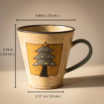 Handmade Stoneware Christmas Tree Mug | Hand-Painted Winter Cabin Latte Cup (8.5 oz)