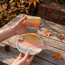 Handmade Sunset Ceramic Cup & Saucer Set with 3D Seagull | 8oz