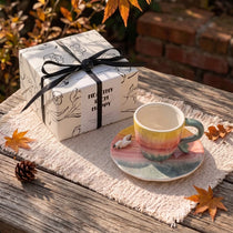 Handmade Sunset Ceramic Cup & Saucer Set with 3D Seagull | 8oz