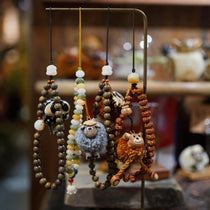 Whimsical Hand-Carved Wooden Animal Charm & Beaded Bracelet