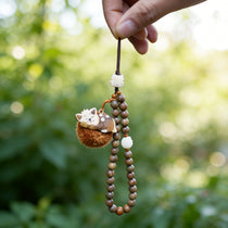 Whimsical Hand-Carved Wooden Animal Charm & Beaded Bracelet
