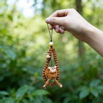 Whimsical Hand-Carved Wooden Animal Charm & Beaded Bracelet