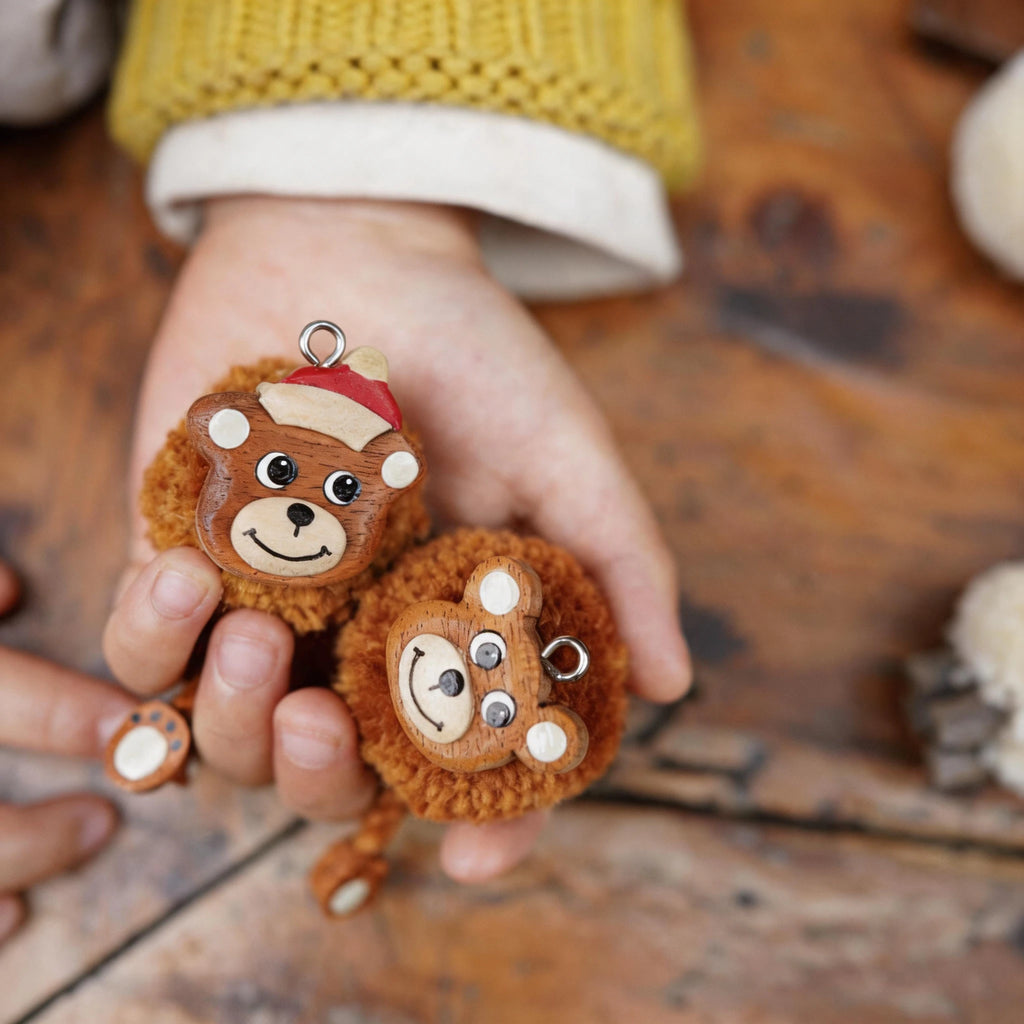 Whimsical Hand-Carved Wooden Animal Charm & Beaded Bracelet