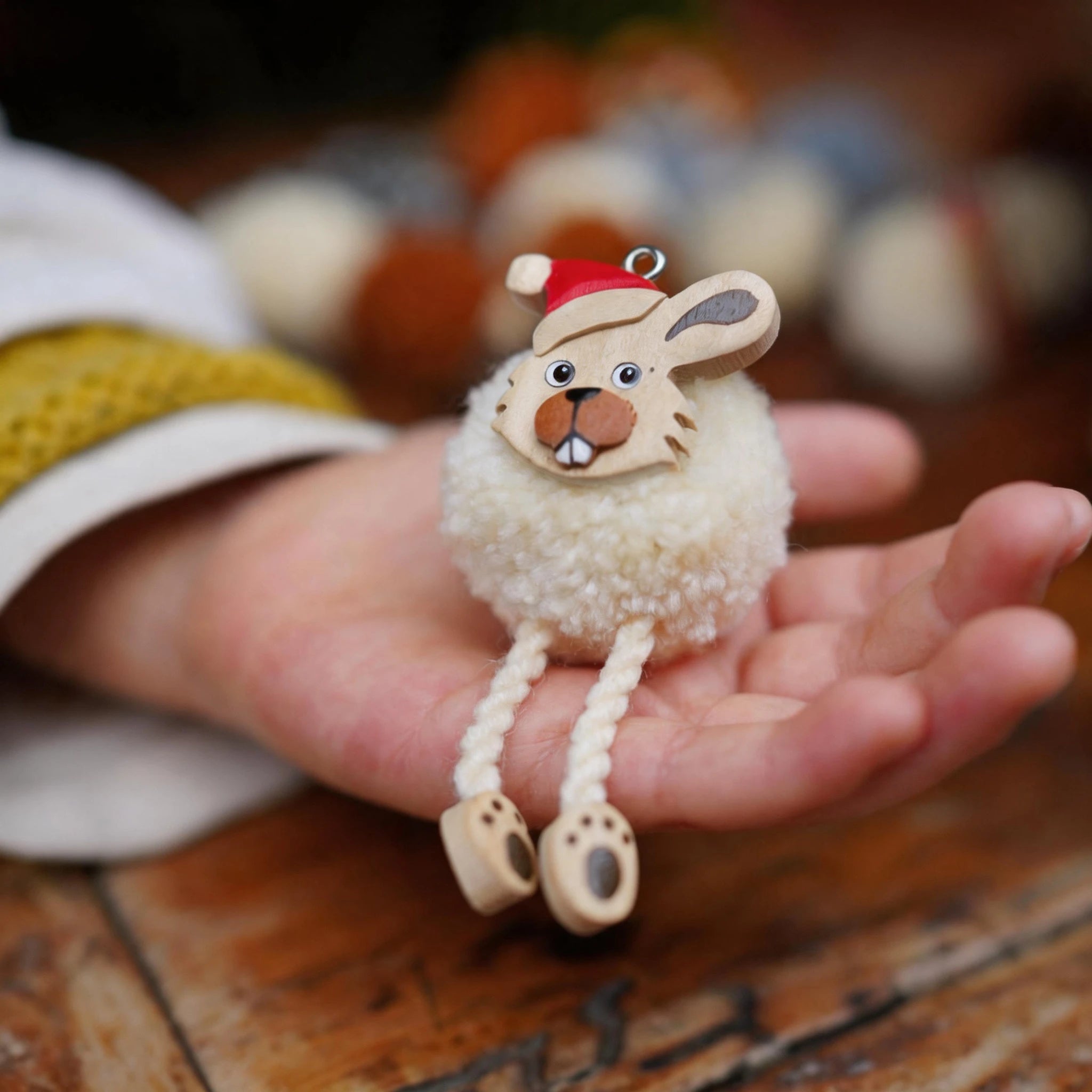 Whimsical Hand-Carved Wooden Animal Charm & Beaded Bracelet