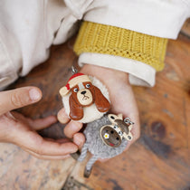 Whimsical Hand-Carved Wooden Animal Charm & Beaded Bracelet
