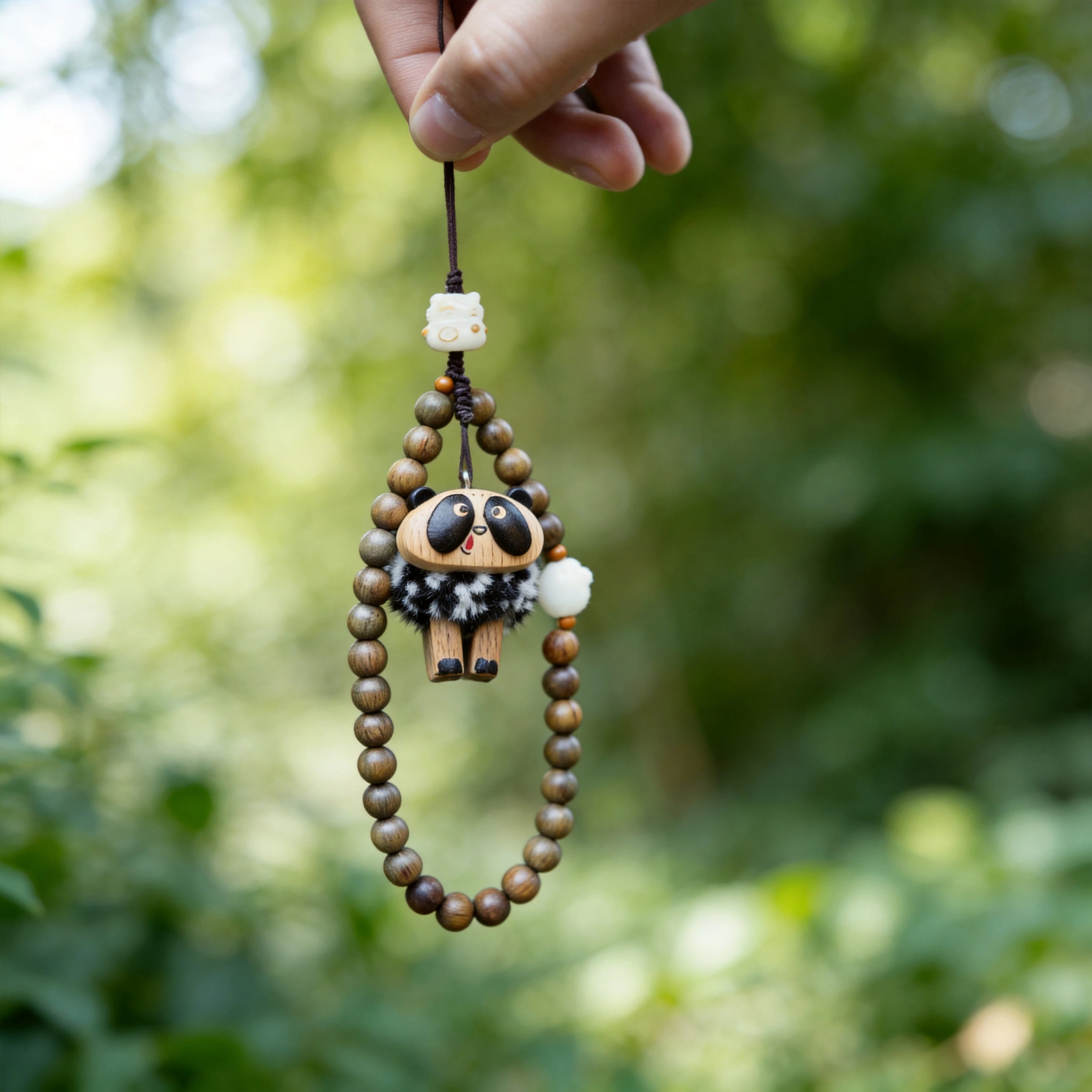 Whimsical Hand-Carved Wooden Animal Charm & Beaded Bracelet