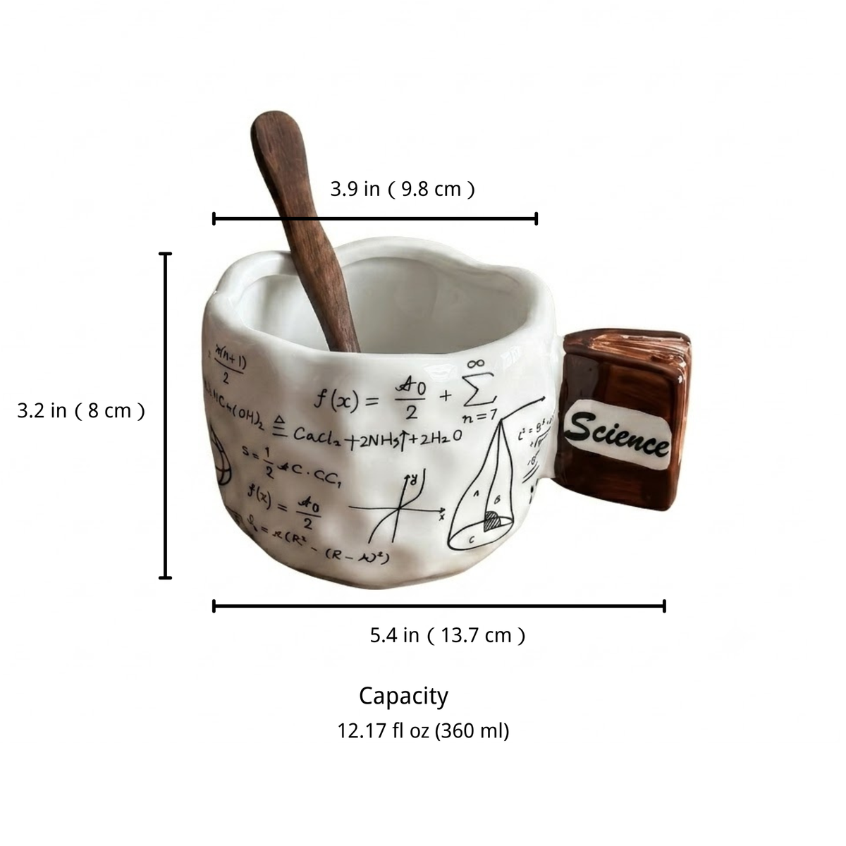 Math & Science Equation Ceramic Mug with 3D Book Handle | 12oz