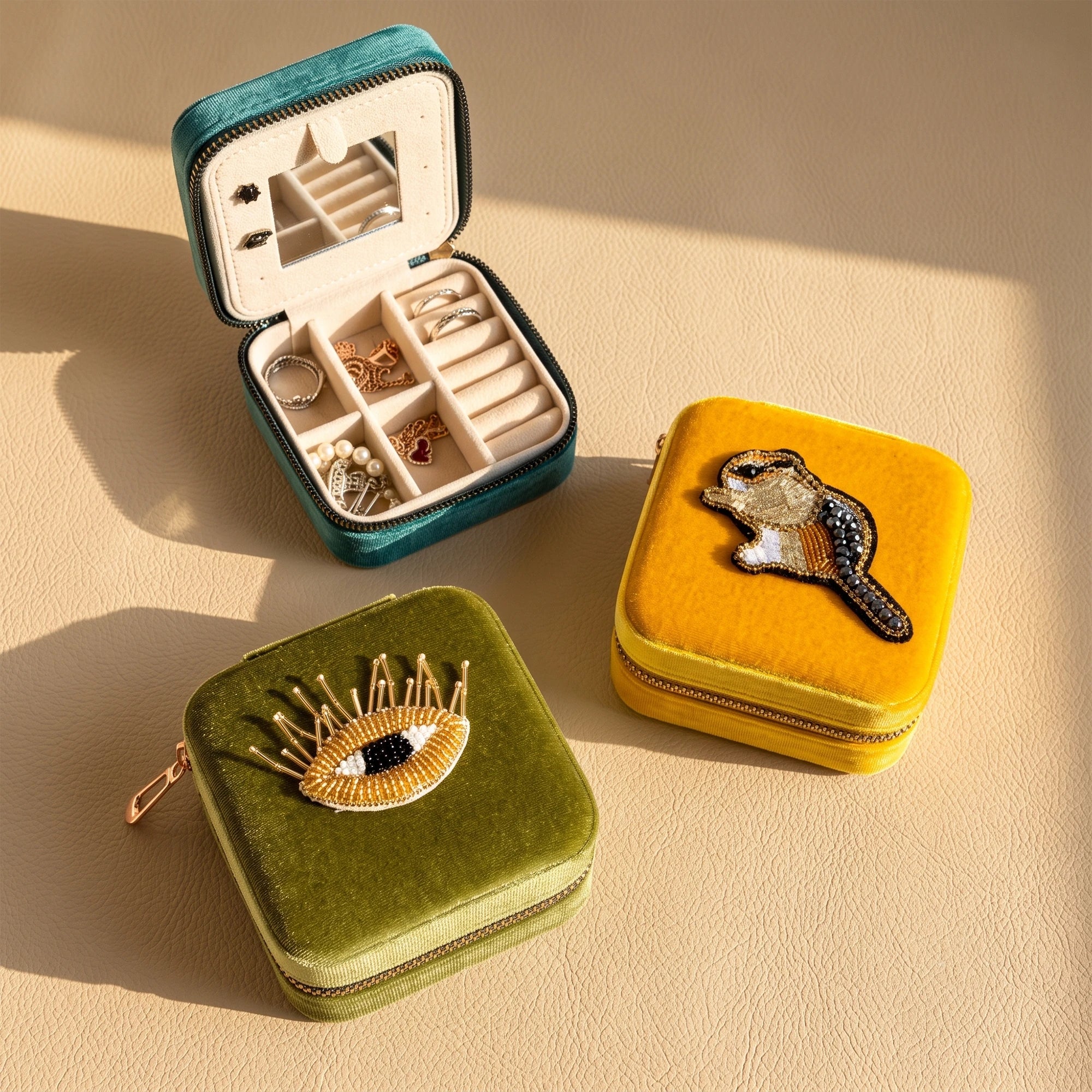 Hand Beaded Velvet Mini Travel Jewelry Box & Organizer