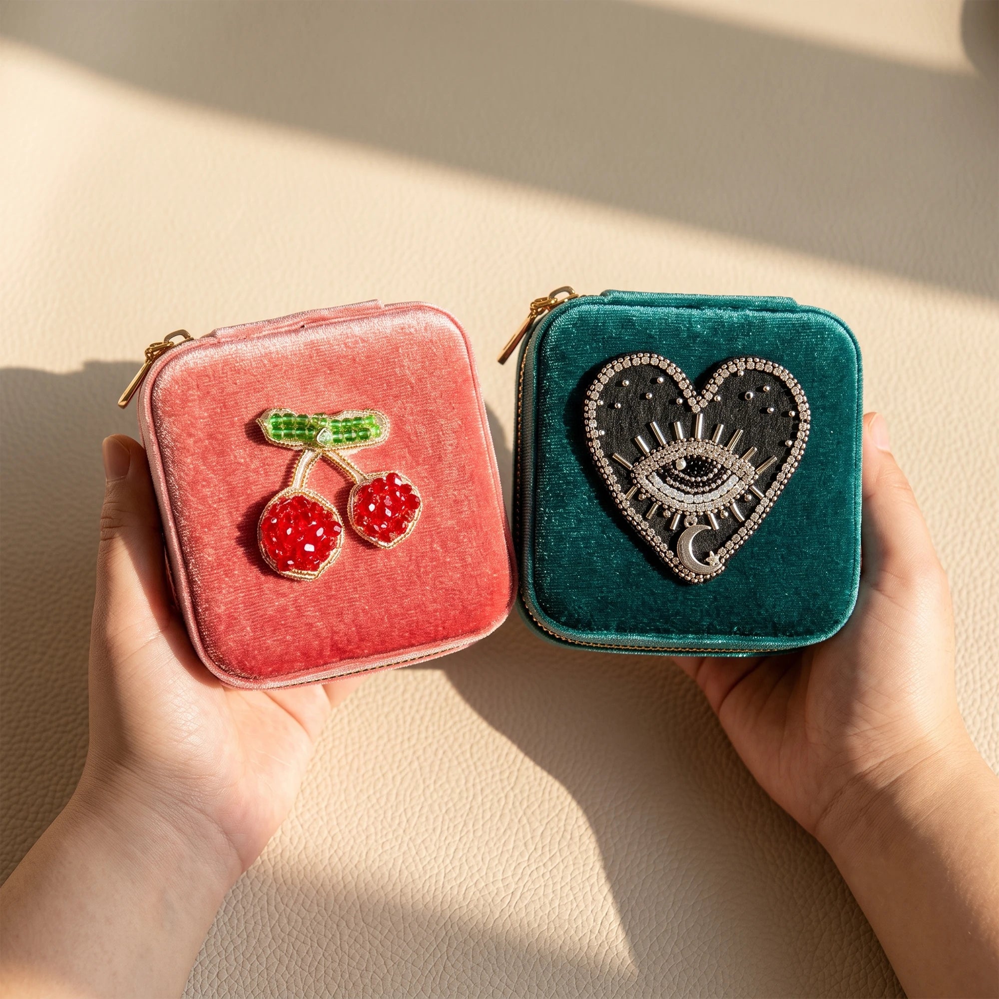 Hand Beaded Velvet Mini Travel Jewelry Box & Organizer