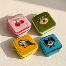 Hand Beaded Velvet Mini Travel Jewelry Box & Organizer