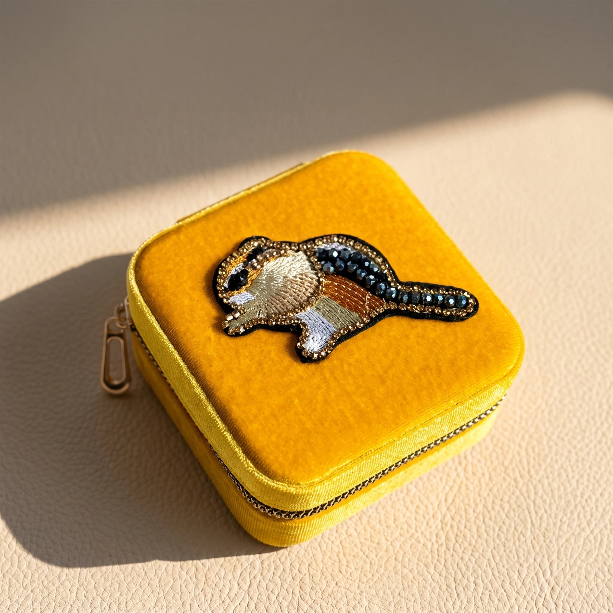 Hand Beaded Velvet Mini Travel Jewelry Box & Organizer