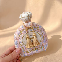 Vintage Perfume Bottle Travel Jewelry Pouch | Woven Tweed & Floral Case with Tassels