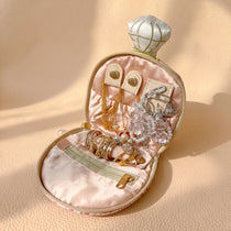 Vintage Perfume Bottle Travel Jewelry Pouch | Woven Tweed & Floral Case with Tassels