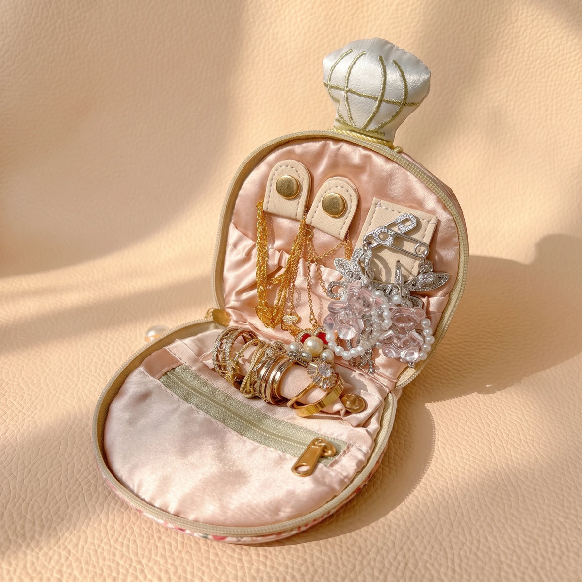 Vintage Perfume Bottle Travel Jewelry Pouch | Woven Tweed & Floral Case with Tassels