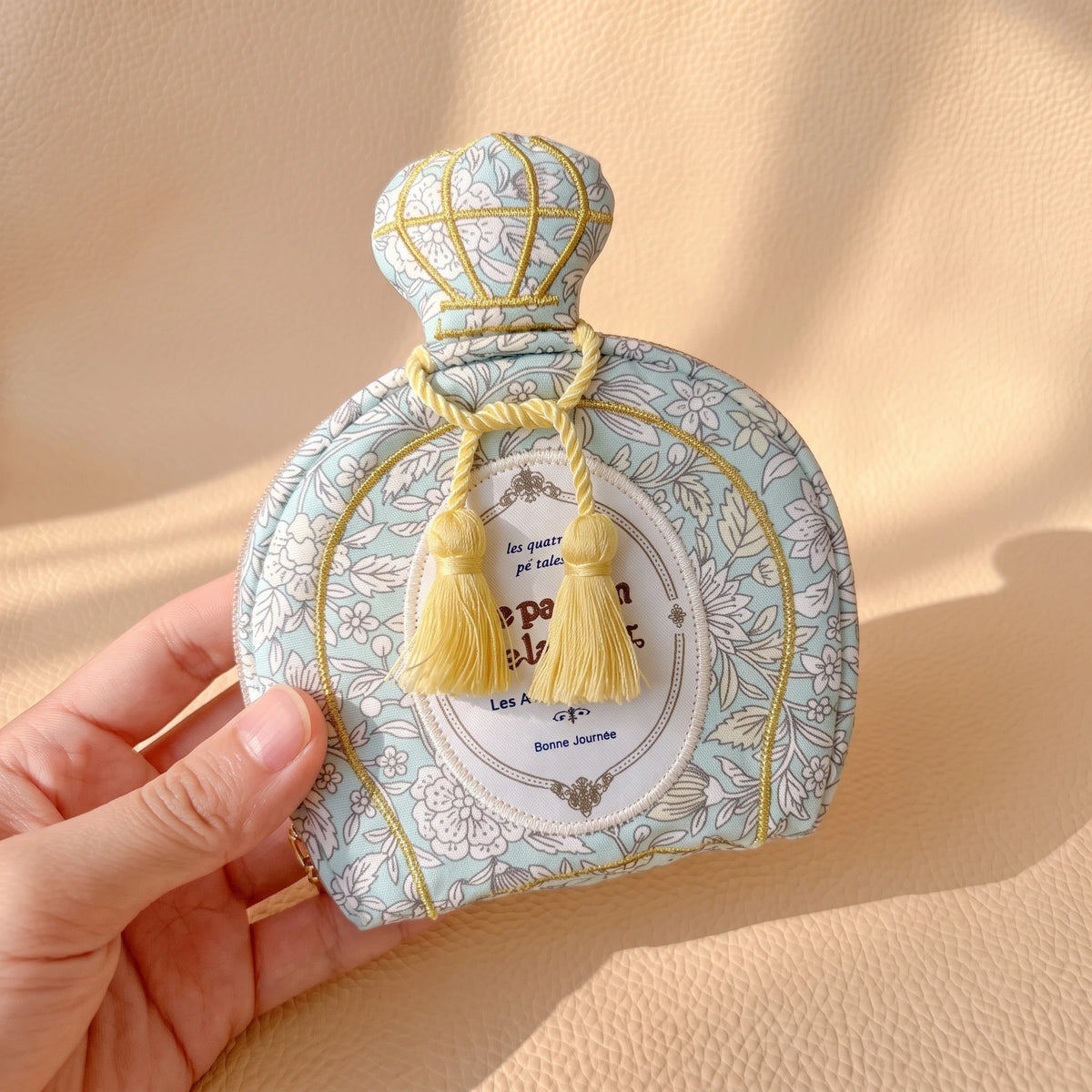 Vintage Perfume Bottle Travel Jewelry Pouch | Woven Tweed & Floral Case with Tassels