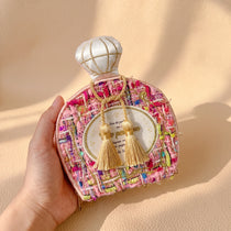 Vintage Perfume Bottle Travel Jewelry Pouch | Woven Tweed & Floral Case with Tassels