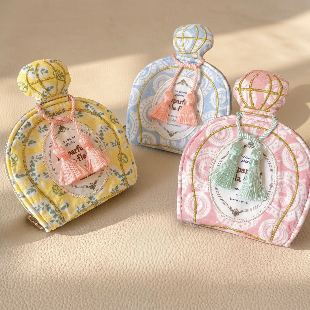 Vintage Perfume Bottle Travel Jewelry Pouch | Woven Tweed & Floral Case with Tassels