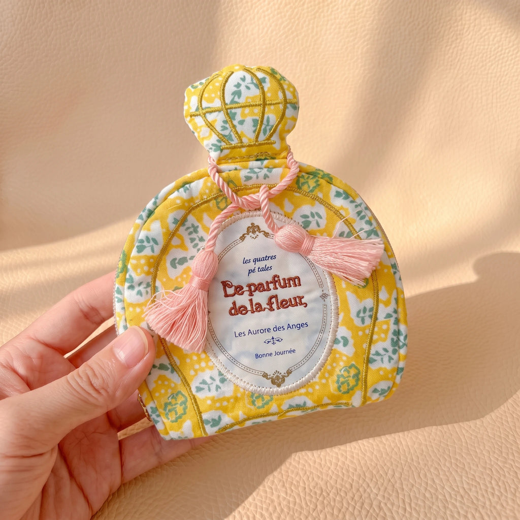 Vintage Perfume Bottle Travel Jewelry Pouch | Woven Tweed & Floral Case with Tassels