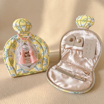 Vintage Perfume Bottle Travel Jewelry Pouch | Woven Tweed & Floral Case with Tassels