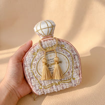 Vintage Perfume Bottle Travel Jewelry Pouch | Woven Tweed & Floral Case with Tassels