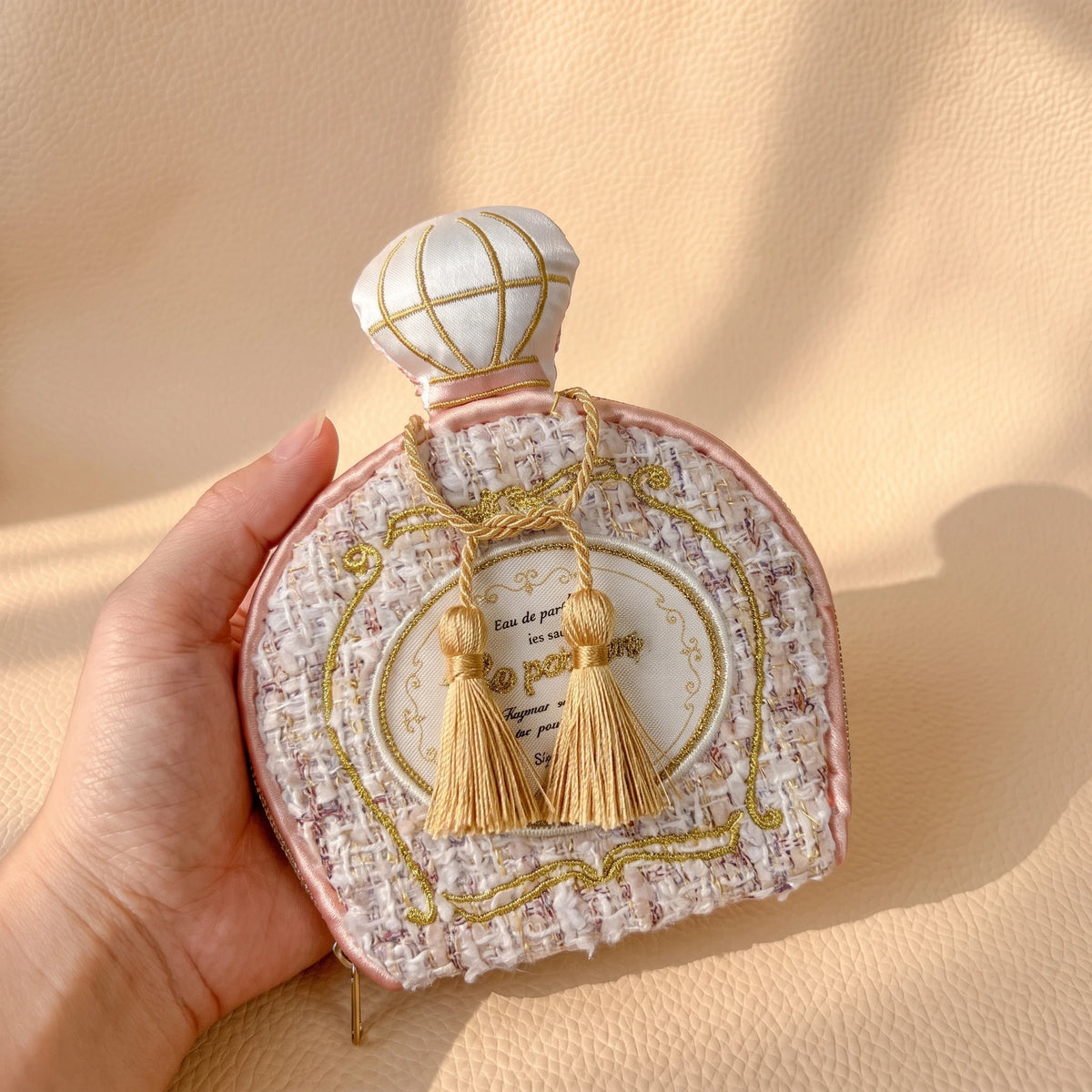 Vintage Perfume Bottle Travel Jewelry Pouch | Woven Tweed & Floral Case with Tassels