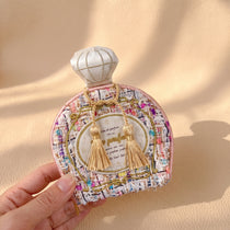 Vintage Perfume Bottle Travel Jewelry Pouch | Woven Tweed & Floral Case with Tassels