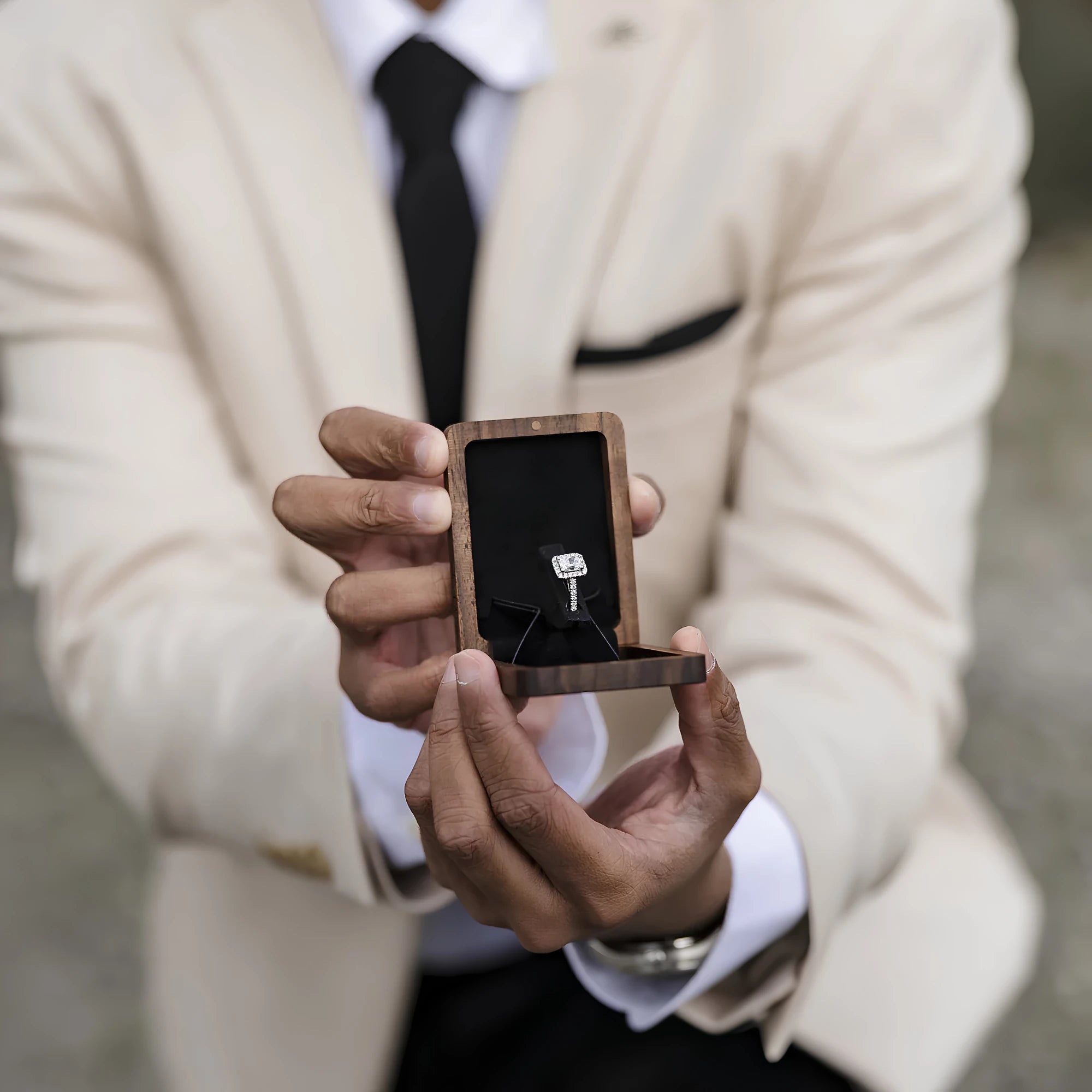 Personalized Rotating Walnut Ring Box for Wedding Proposal