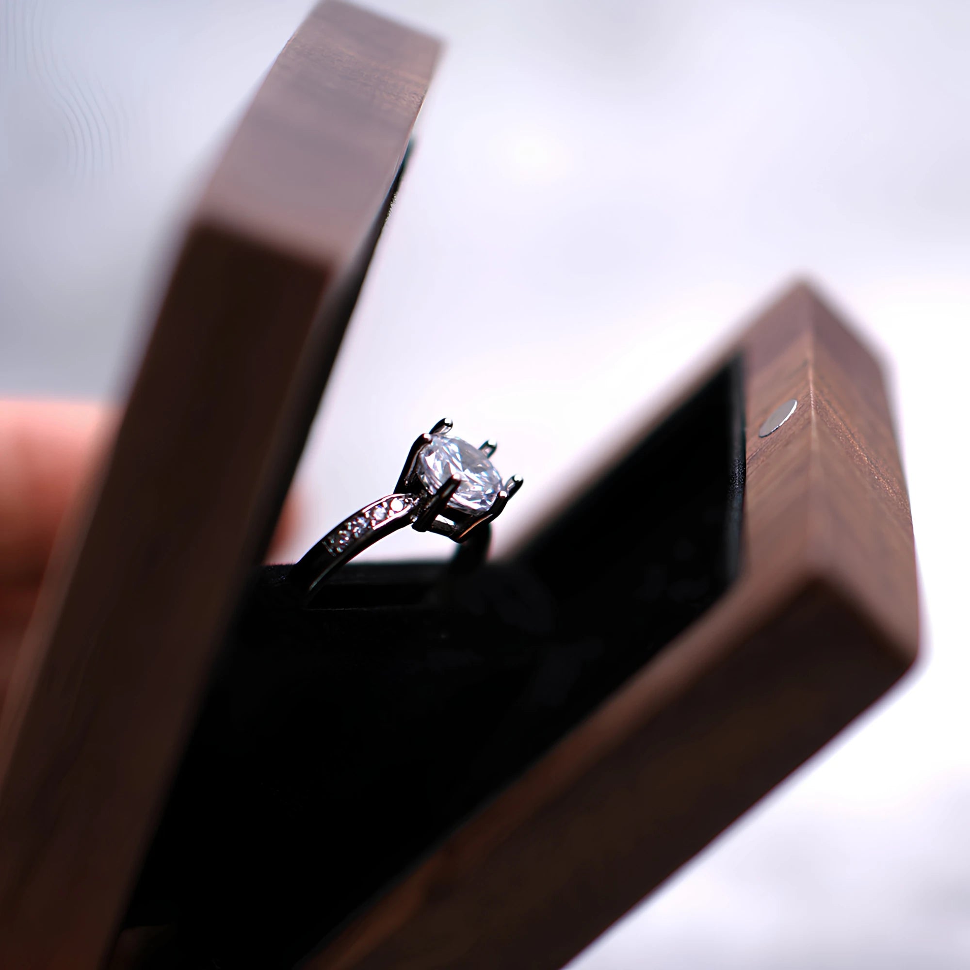 Personalized Rotating Walnut Ring Box for Wedding Proposal
