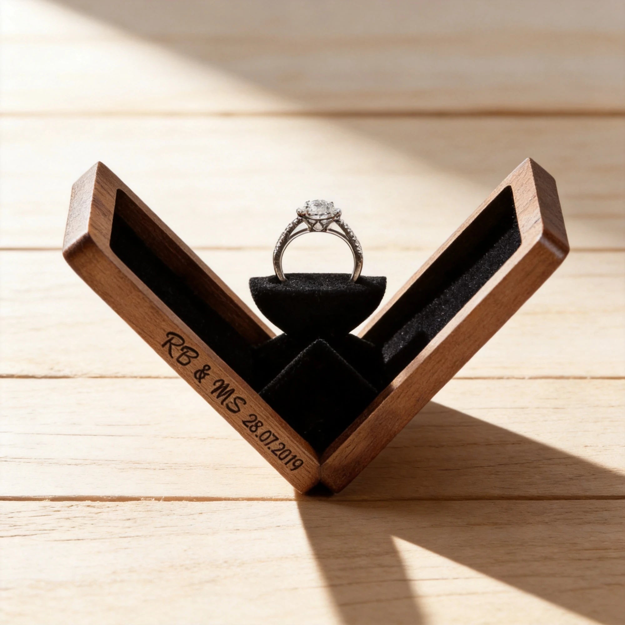 Personalized Rotating Walnut Ring Box for Wedding Proposal Main image