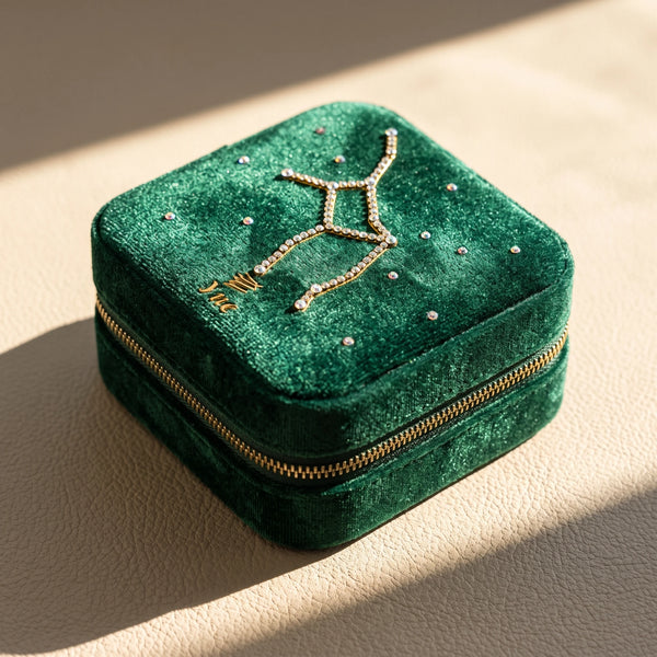 Personalized Velvet Travel Jewelry Box with Zodiac Constellation | Custom Name Case