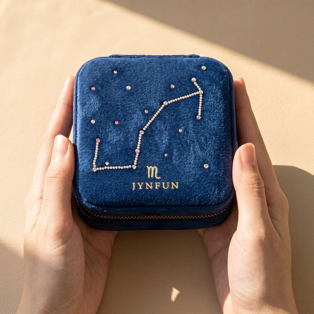 Personalized Velvet Travel Jewelry Box with Zodiac Constellation | Custom Name Case